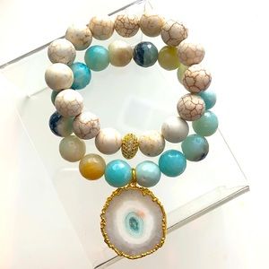 NEW - SET of (2) Amazonite & Magnesite Beaded Bracelets